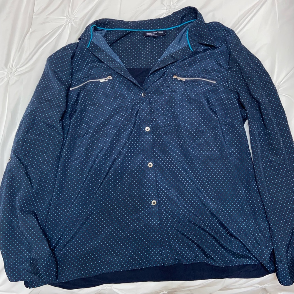 Jones New York Teal Polka Dot Blouse